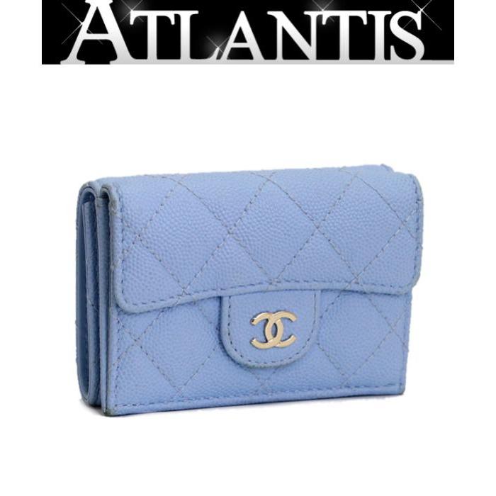 CHANEL シャネル マトラッセ 三つ折り コンパクト財布 キャビア ライト 