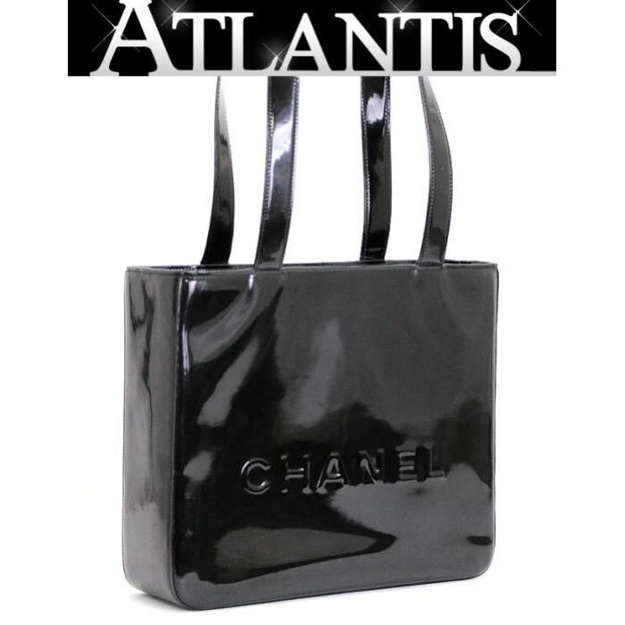 enamel シャネル CHANEL ロゴ ショルダートートバッグ 黒 エナメル 