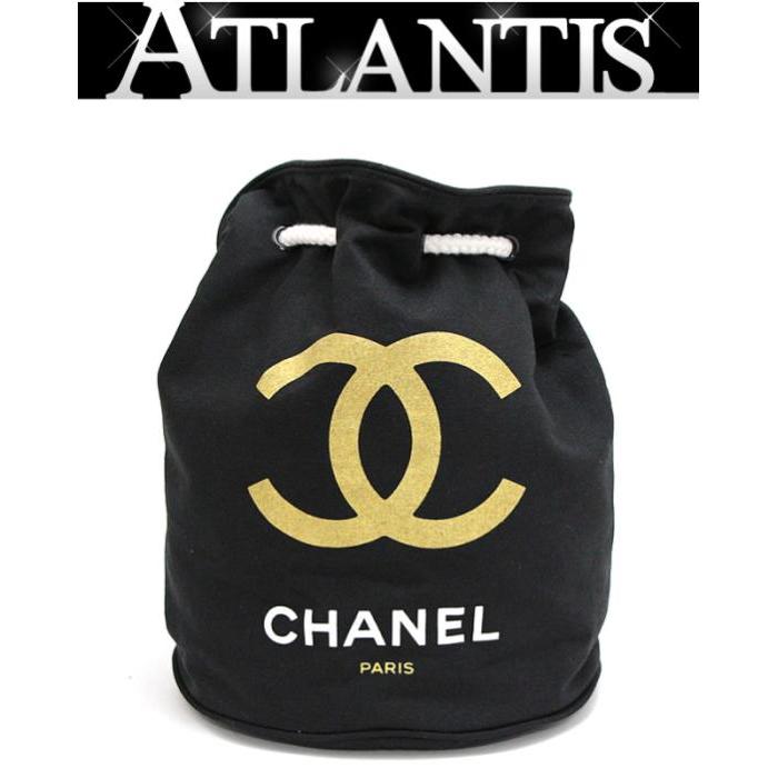 CHANEL（シャネル） 極美品 ゴールド ココマーク 巾着 プールバッグ 黒 
