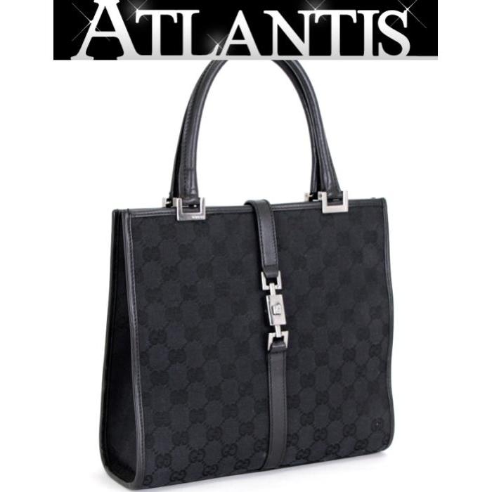 GUCCI / ハンドバッグ/キャンバス/GRN/002・1065/内側汚れあり GUCCI（グッチ） ジャッキー GGキャンバス ハンドバッグ 黒 002 1065 B
