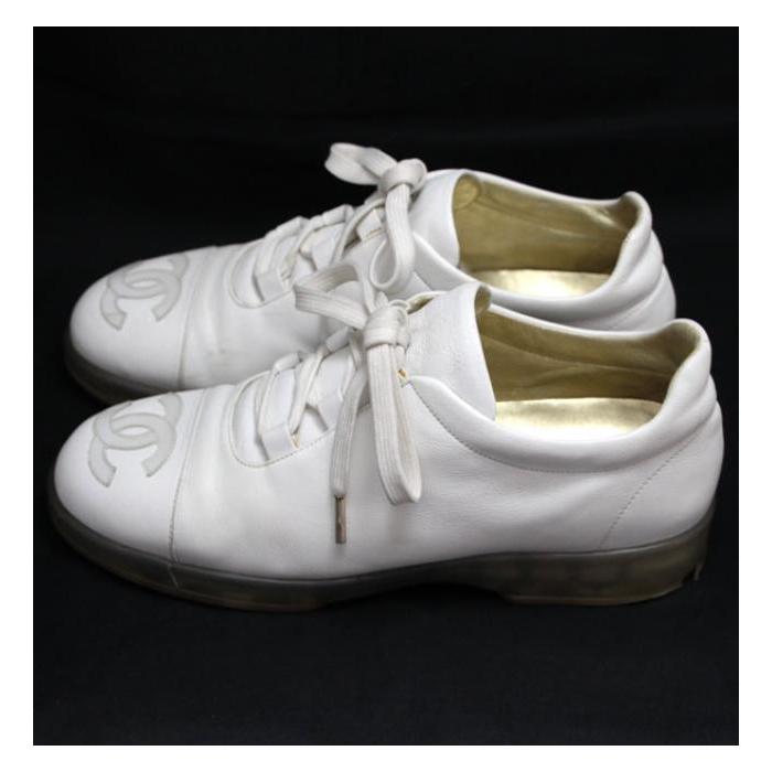 A17096 美品 シャネル ココマーク レザースニーカー ホワイト 41 A17096 美品 シャネル ココマーク レザースニーカー ホワイト 41