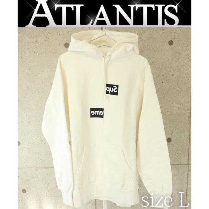 21新発 Sweatshirt Hooded Logo Box Split Shirt Commedesgarcons シュプリーム コムデギャルソン 18aw 銀座店 Supreme コラボ Size L 白 パーカー トップス Affaires Sociales Gouv Cg