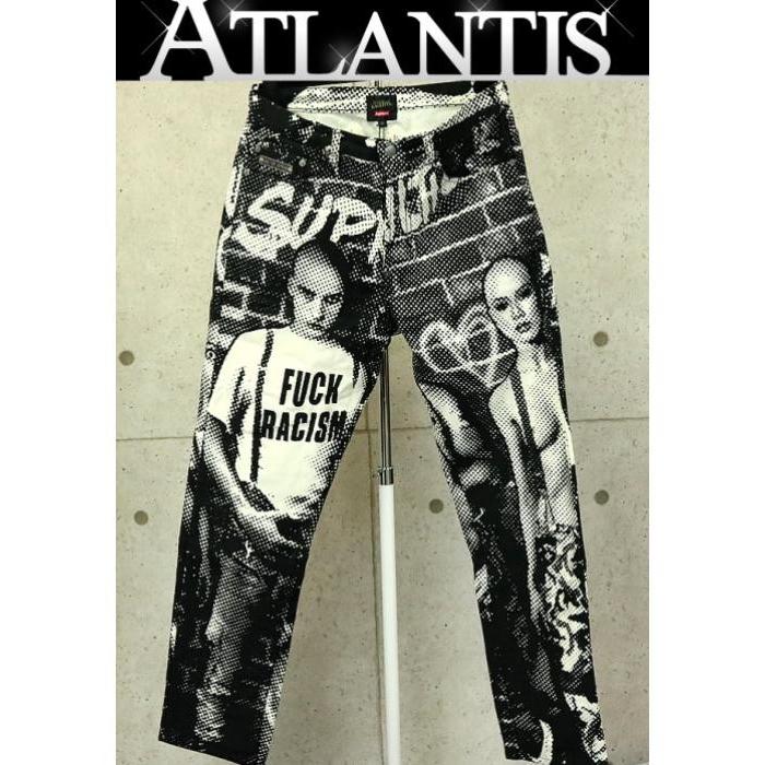 Supreme 銀座店 19ss シュプリーム ジャンポールゴルチェ Jean Paul Gaultier Fuck Racism Jean コラボ デニム パンツ 黒 白 Size 32 Atlantis 通販 Yahoo ショッピング