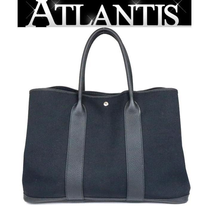 ガーデンパーティー HERMES 銀座店 エルメス TGM 黒 トートバッグ D 
