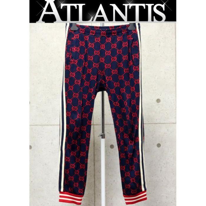 GUCCI 銀座店 グッチ GG ジャガード トラックパンツ テクニカルジャージ ネイビー × レッド size:L 084542 atlantis 通販 新品 GUCCI グッチ GG ジャカード ロゴ テクニカルジャージ L