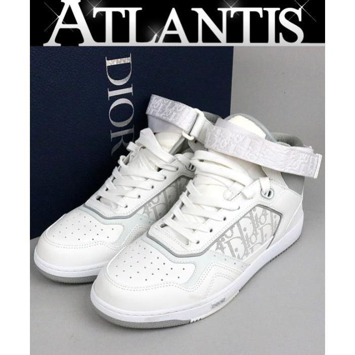 Dior 銀座店 クリスチャンディオール オブリーク スムース カーフスキン B27 ハイカット スニーカー 白×グレー size:43 :