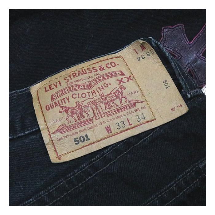 CHROME HEARTS 銀座店 SALE クロムハーツ リーバイス 501 LEVI'S カスタムオーダー デニム パンツ マルチカラー クロスパッチ ブラック 33インチ 黒 CHROME HEARTS 銀座店 SALE クロムハーツ リーバイス 501 LEVI'S カスタムオーダー デニム パンツ マルチカラー クロスパッチ ブラック 33インチ 黒