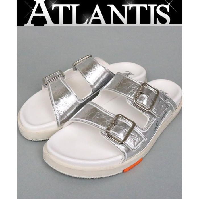 ルイヴィトンレザー ミュール スライドサンダル シルバー 9