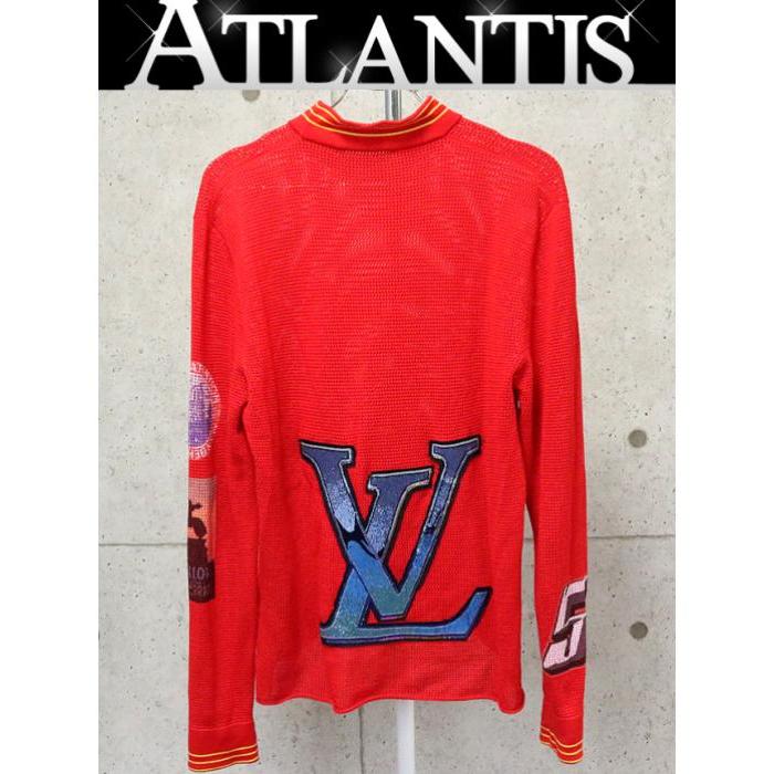 銀座店 ルイヴィトン SALE 19AW サマーニット LVロゴ メンズ 赤 size:S