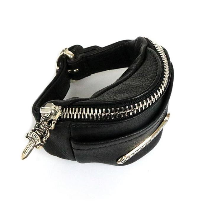 【新品同様 / 希少】 銀座店 クロムハーツ 新品 SALE WRISTHER スナットパック ウォレットブレス レザー シルバー SV925 黒 【GMS2001521346】(69950円)