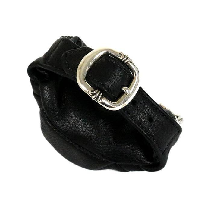 【新品同様 / 希少】 銀座店 クロムハーツ 新品 SALE WRISTHER スナットパック ウォレットブレス レザー シルバー SV925 黒 【GMS2001521346】(69950円)