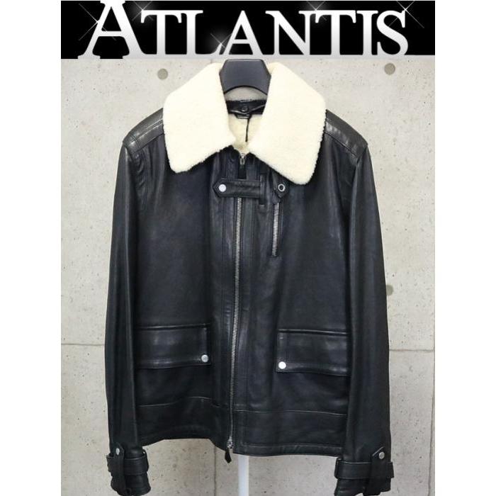 銀座店 エルメス カーフ×ムートン レザージャケット メンズ size:50 黒 