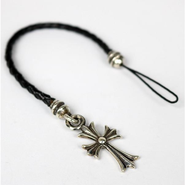 国内正規店購入　クロムハーツ 携帯ストラップ　クロスチャーム　レザーです。 CHROME HEARTS（クロムハーツ） 携帯ストラップ CHクロスチャーム付き