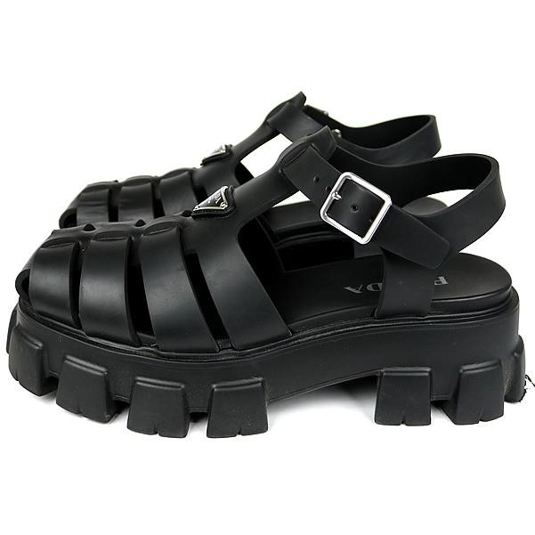 J6217 新品 プラダ モノリス ラバーサンダル グルカサンダル ネイビー 8 PRADA 銀座店 プラダ モノリス ラバー グルカ ストラップ サンダル