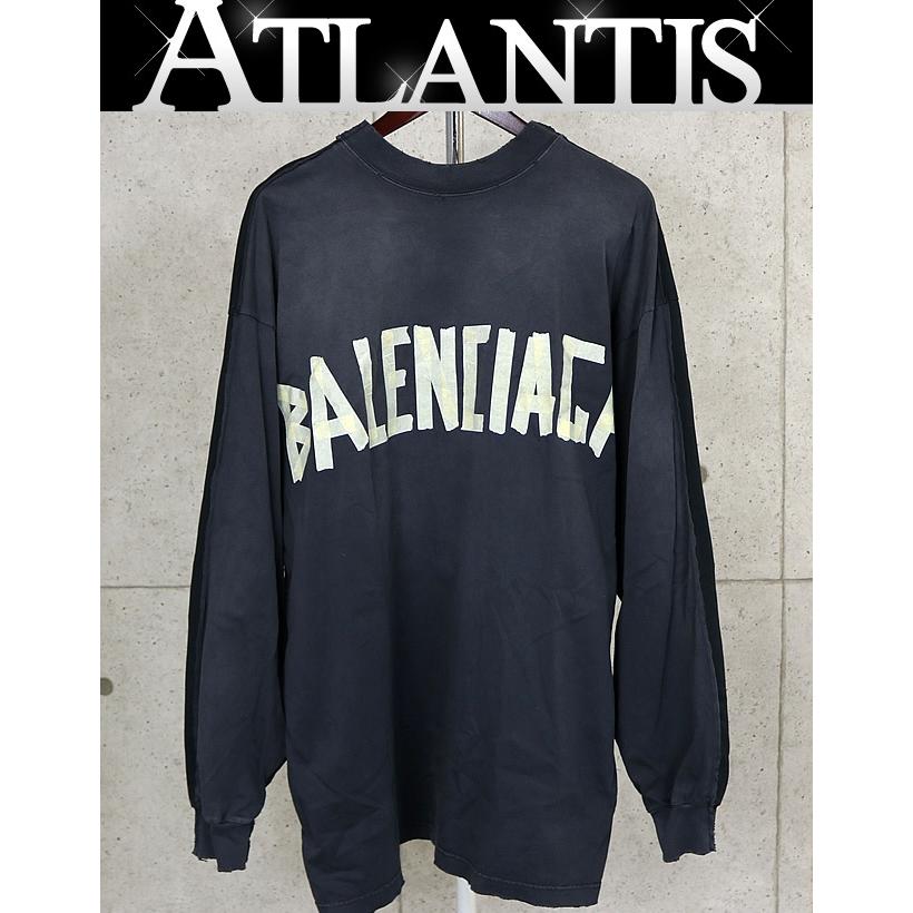 美品 BALENCIAGA CDプリント ロンT ダメージ加工 黒 #M056 BALENCIAGA - 【中古】バレンシアガ BALENCIAGA ダメージ加工 コットン