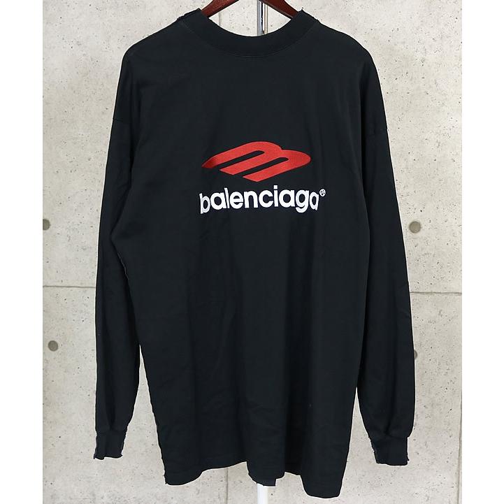 美品 BALENCIAGA CDプリント ロンT ダメージ加工 黒 #M056 BALENCIAGA - 【中古】バレンシアガ BALENCIAGA ダメージ加工 コットン