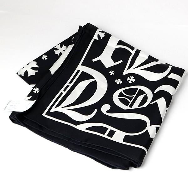 CHROME HEARTS 銀座店 新品 クロムハーツ CHプラス オールドイングリッシュロゴ シルク スカーフ 黒/白 103442の画像