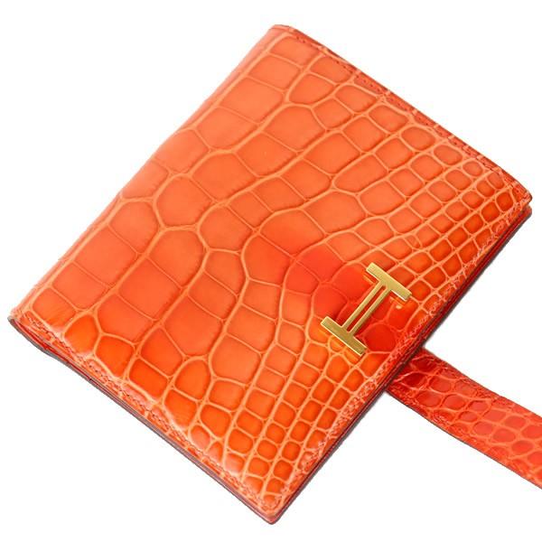 【広尾店】エルメス HERMES ベアンコンパクト クロコダイル アリゲーター ゼラニウム C刻印 G金具 【12951】｜atlantis｜03