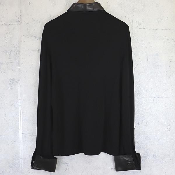 広尾店】エルメス HERMES セリエボタンシャツ size38 黒系 レザー着脱