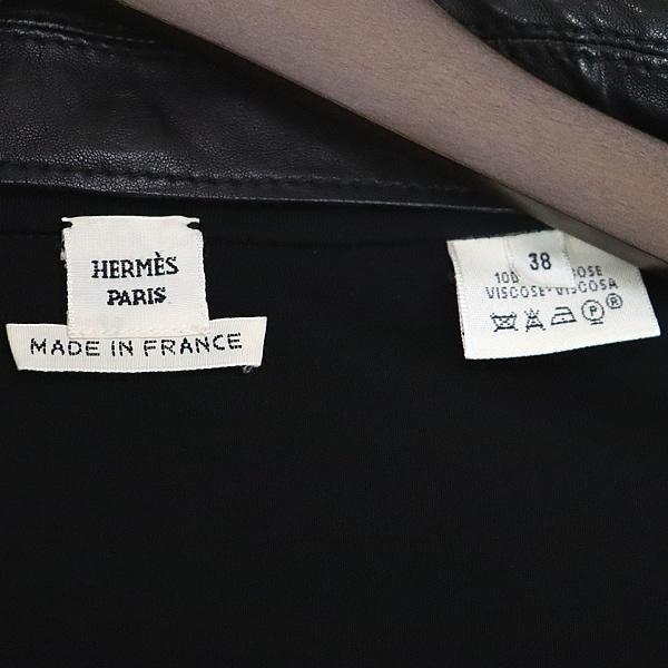 広尾店】エルメス HERMES セリエボタンシャツ size38 黒系 レザー着脱