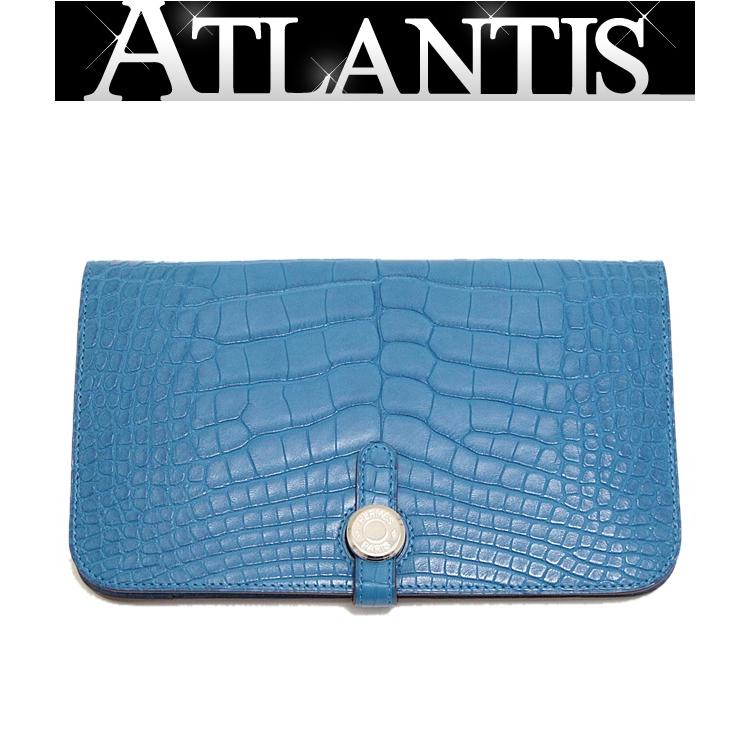 広尾店】 エルメス HERMES ドゴンGM クロコアリゲーターマット ブルー 