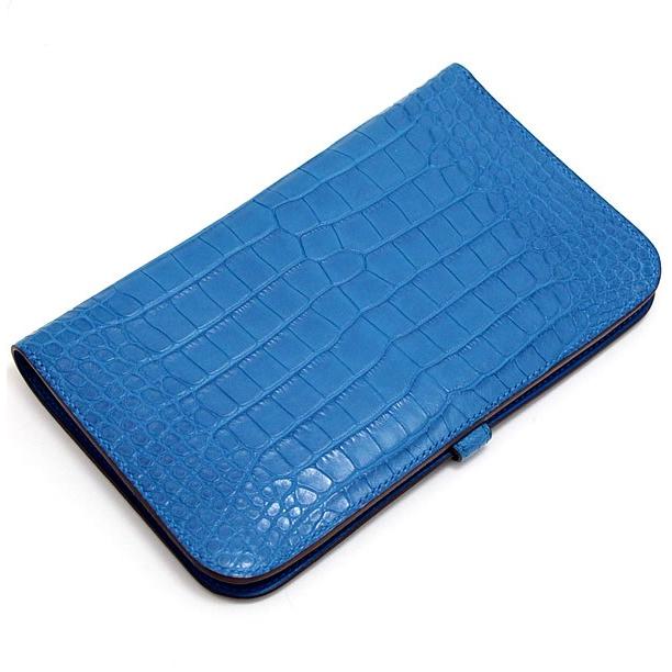 広尾店】 エルメス HERMES ドゴンGM クロコアリゲーターマット ブルー 