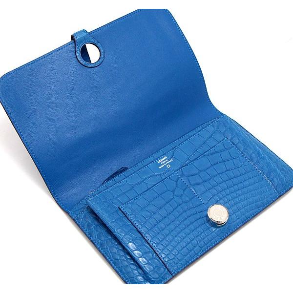 広尾店】 エルメス HERMES ドゴンGM クロコアリゲーターマット ブルー 