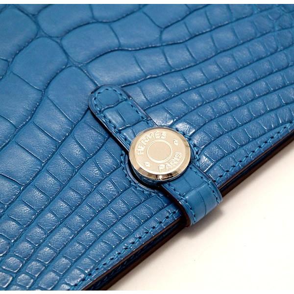 広尾店】 エルメス HERMES ドゴンGM クロコアリゲーターマット ブルー 