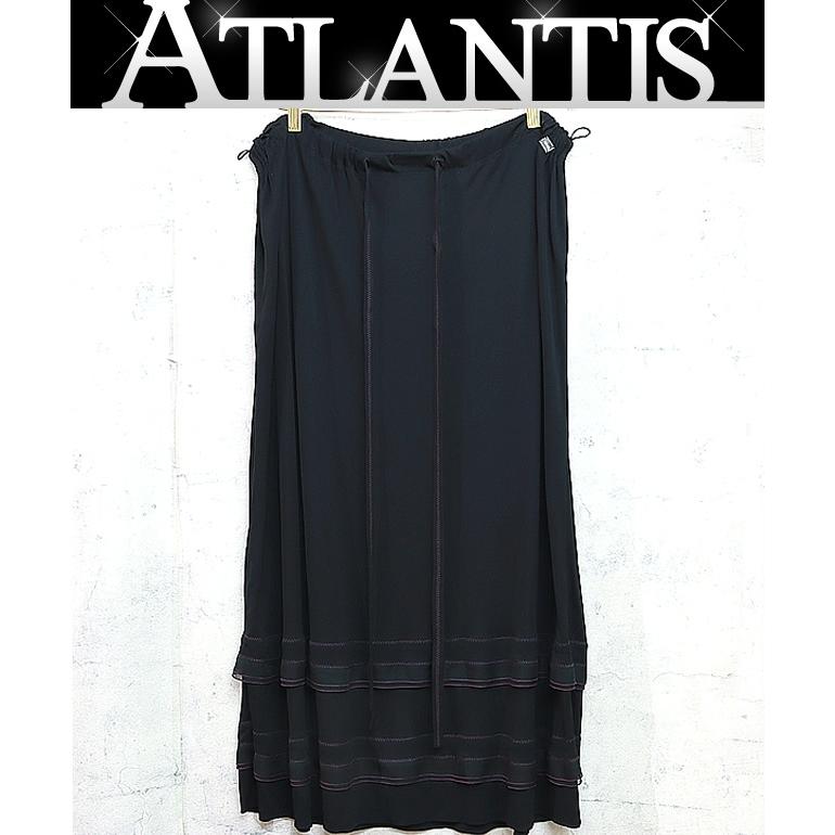 広尾店】シャネル CHANEL ロングスカート 裾フリル 黒 レーヨン100  