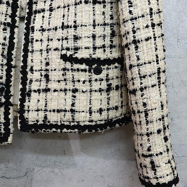 広尾店】 シャネル CHANEL ツイード ジャケット スパンコール 黒×白