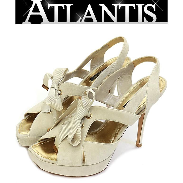 良品 ルイヴィトン オープントゥ からし ヒール ブーティ ピンク  