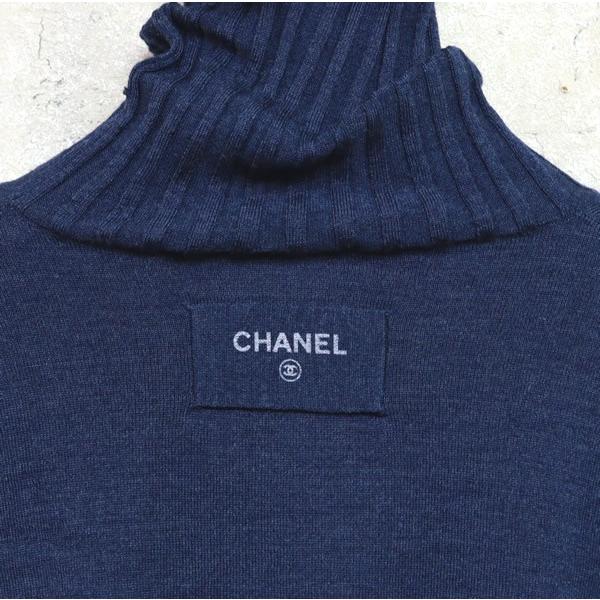 広尾店】美品 シャネル CHANEL タートルネック ニット ネイビー size38  