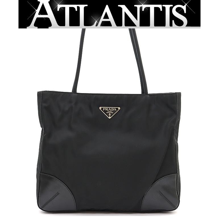 広尾店】 プラダ PRADA 三角ロゴ トートバッグ ナイロン 黒 【14817