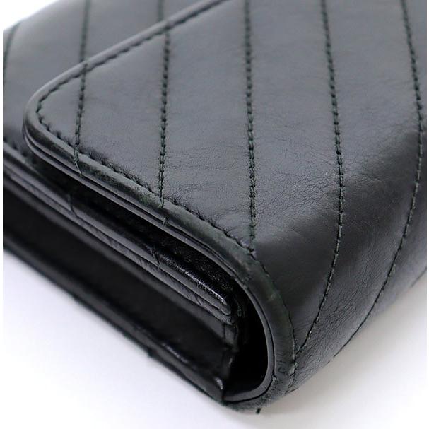 【広尾店】 シャネル CHANEL シェブロン フラップ長財布 Vステッチ 黒 ラムスキン G金具 【14980】 広尾店】 シャネル CHANEL シェブロン フラップ長財布 Vステッチ 黒
