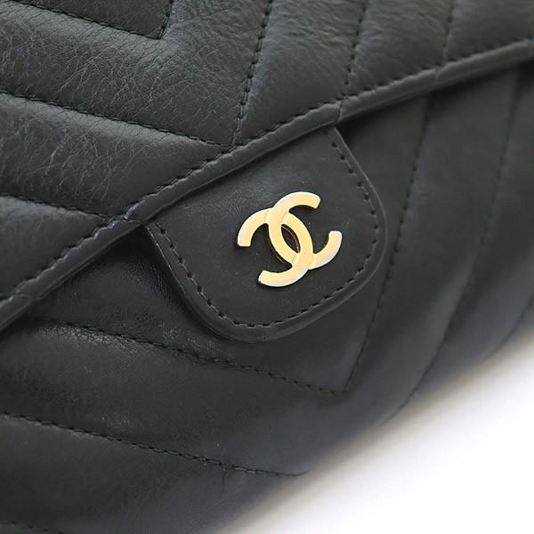 広尾店】 シャネル CHANEL シェブロン フラップ長財布 Vステッチ 黒