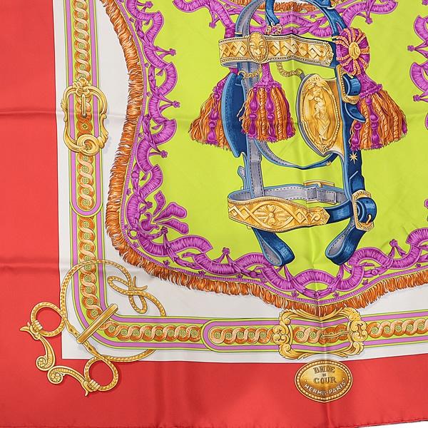 HERMES カレ90 BRIDE DE COUR（法廷の勅）シルク　大判　柄 広尾店】美品 エルメス HERMES カレ90 Bride de cour 法廷の勅 大判