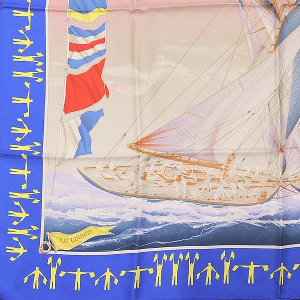 広尾店】美品 エルメス HERMES カレ90 大判スカーフ EN COURSE ヨット