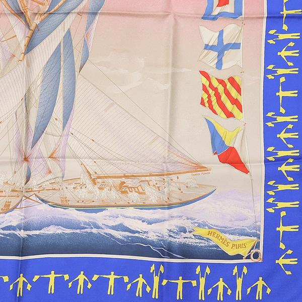 広尾店】美品 エルメス HERMES カレ90 大判スカーフ EN COURSE ヨット