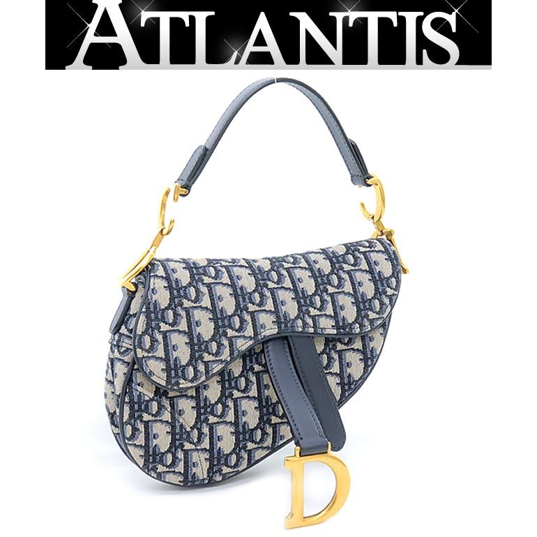 【広尾店】美品 クリスチャンディオール Christian Dior ミニサドルバッグ ハンドバッグ オブリーク キャンバス ネイビー G金具 ...