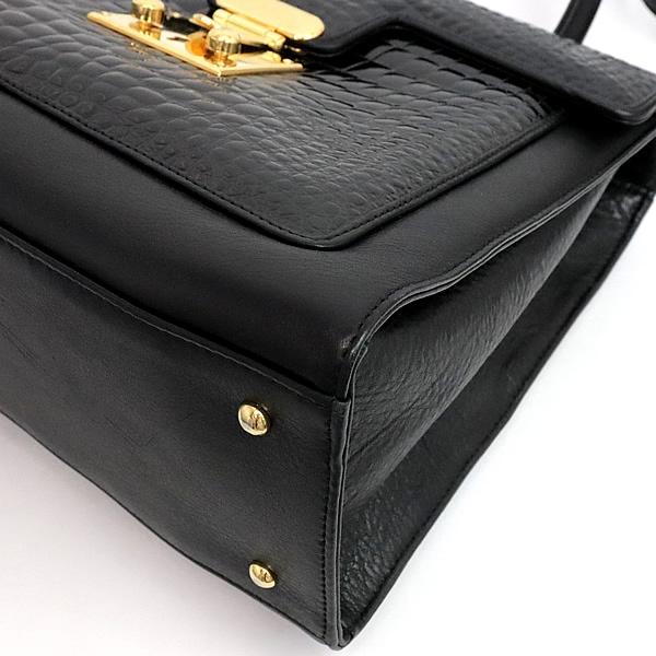 バリー BALLY ハンドバッグ 2WAYバッグ 型押しクロコ 黒 G金具 【72079