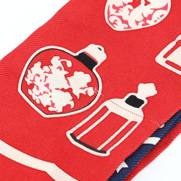 【広尾店】 エルメス HERMES ツイリー Les Flacons Bandana 香水瓶 赤×ネイビー シルク100％ 【17735】 広尾店】 エルメス HERMES ツイリー Les Flacons Bandana 香水瓶 赤