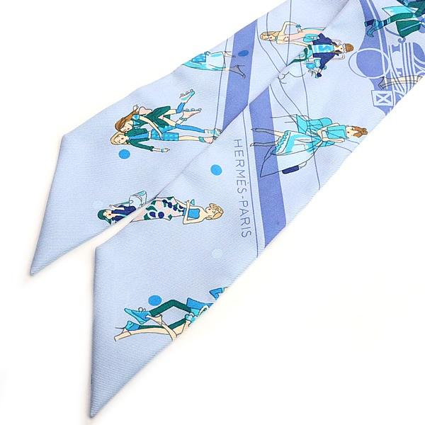 【広尾店】美品 エルメス HERMES ツイリー Ex Libris Les Parisiennes パリの女性たちの蔵書票 スカーフ ブルー系 【18534】 |  | 02