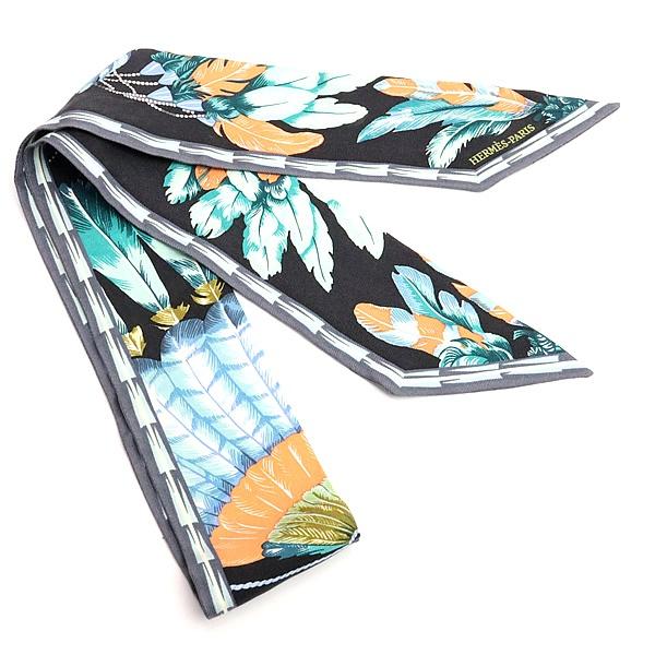 【広尾店】エルメス HERMES ツイリー BRAZIL ブラジル スカーフ 黒 マルチカラー シルク100% 【18535】 |  | 01