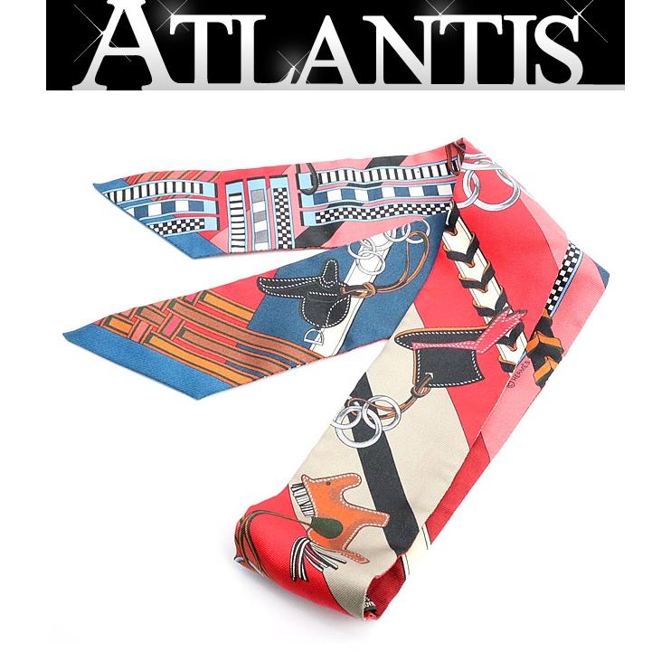 【広尾店】エルメス HERMES ツイリー 馬勒とチャーム スカーフ 赤系 マルチカラー シルク100% 【18536】 | 