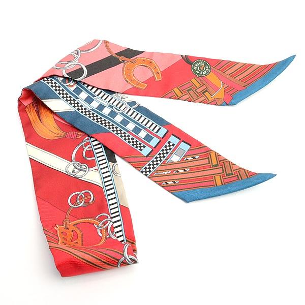 【広尾店】エルメス HERMES ツイリー 馬勒とチャーム スカーフ 赤系 マルチカラー シルク100% 【18536】 |  | 01