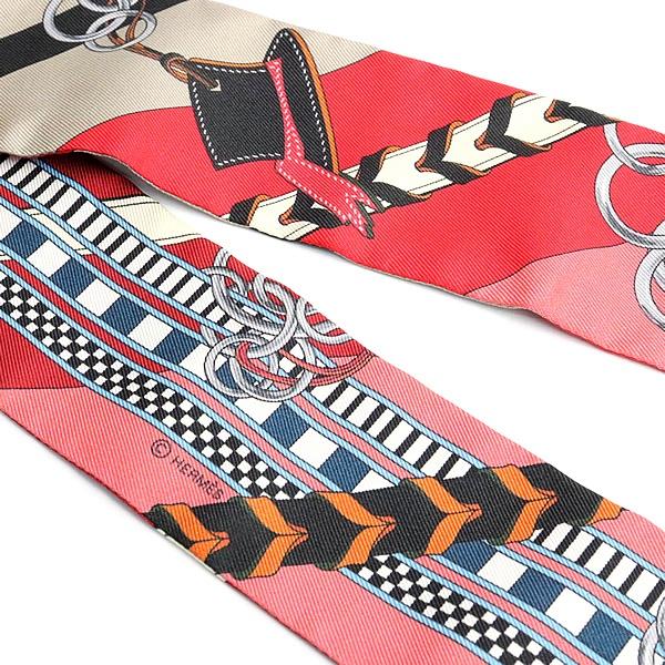 【広尾店】エルメス HERMES ツイリー 馬勒とチャーム スカーフ 赤系 マルチカラー シルク100% 【18536】 |  | 03