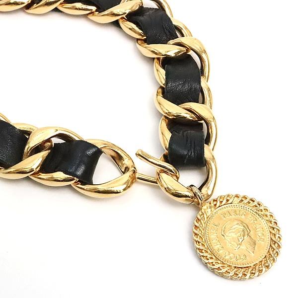 シャネル CHANEL チェーンベルト レザー ゴールド×黒 【74183