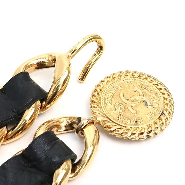 シャネル CHANEL チェーンベルト レザー ゴールド×黒 【74183