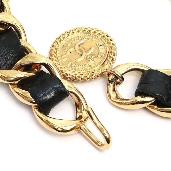 シャネル CHANEL チェーンベルト レザー ゴールド×黒 【74183