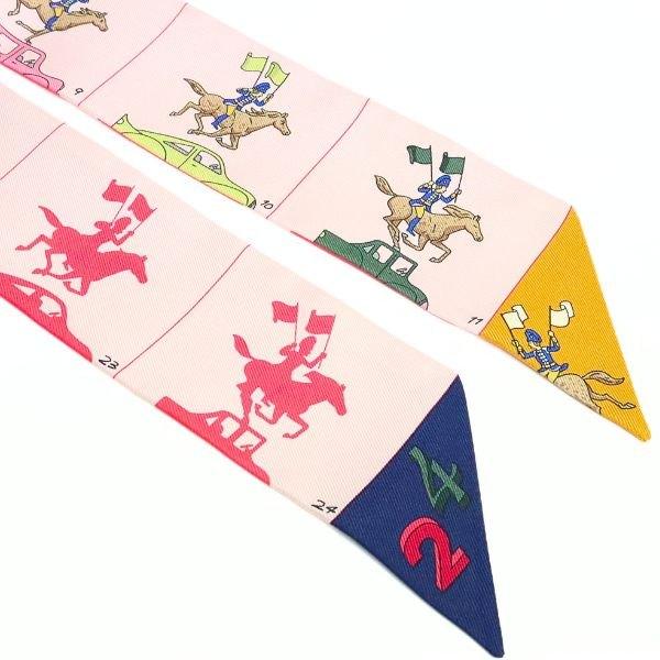 広尾店】未使用 エルメス HERMES ツイリー ピンク系馬柄 シルク100 